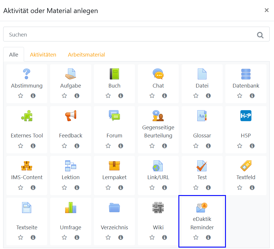 eDaktik Reminder in Moodle
