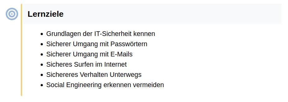 Beispiel Content Formatvorlagen "Lernziele"